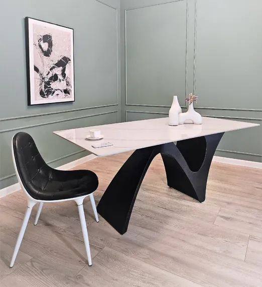 Стол Trento, 180х90 см, белый керамогранит на черной фигурной ножке