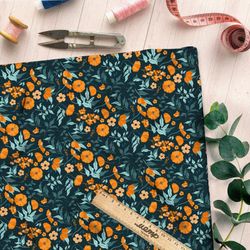 Ткань дюспо выцвевшие оранжевые цветы и зелень