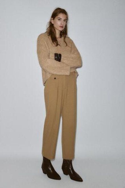 ZARA ПРЯМЫЕ БРЮКИ С ЗАЩИПАМИ, ЦВЕТ ВЕРБЛЮЖЬЕЙ ШЕРСТИ