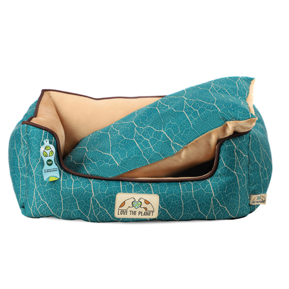 Лежанка прямоугольная "Клён" M, изумрудно-песочная, 610*460*180мм, серия LOVE THE PLANET, Triol