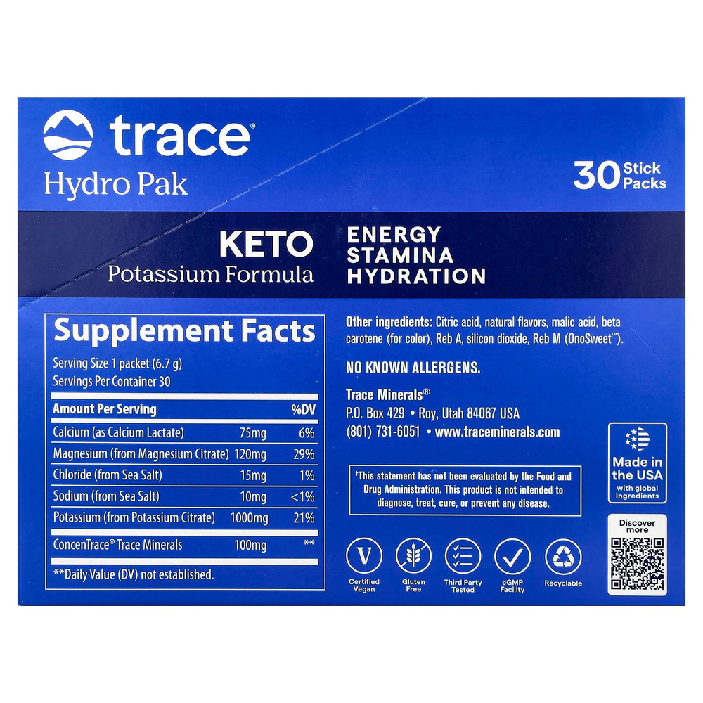 Trace, Hydro Pak Keto, со вкусом апельсина, 30 стик-пакетов по 6,7 г (0,24 унции)