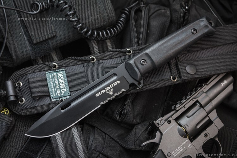 Тактический нож Фельдъегерь AUS-8 Black Titanium Serrated