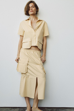 ZARA РУБАШКА С КАРМАНАМИ — ZW COLLECTION, ЖЕЛТЫЙ