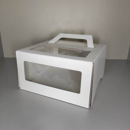 Коробка для торта с окном и ручкой белая 27х27х15 см
