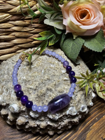 Браслет из натурального камня, авторская работа из Халцедона и Агата "Фиолетовая пудра"