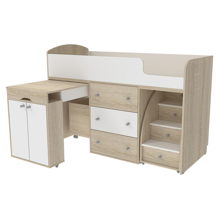Кровать-чердак КарИВи Малыш Дуб Сонома Белый