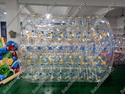 Аттракцион Водный роллер (Гидророллер) "Прозрачный с желто-синими держателями" ТПУ, 2*1,8*1,8 м