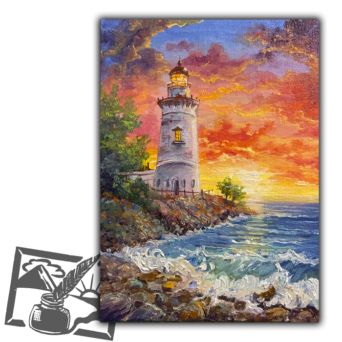 Открытка почтовая. Маяк на закате