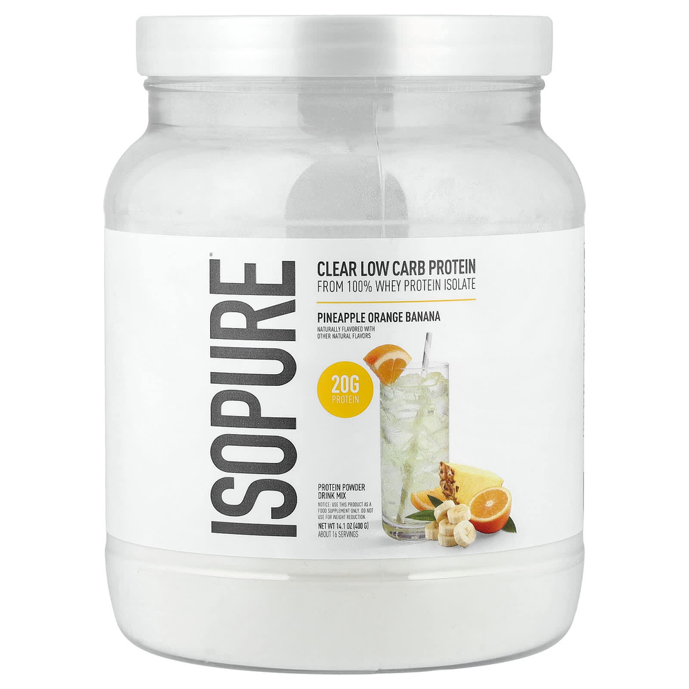 Isopure, чистый низкоуглеводный протеиновый порошок, ананас, апельсин и банан, 400 г (14,1 унции)