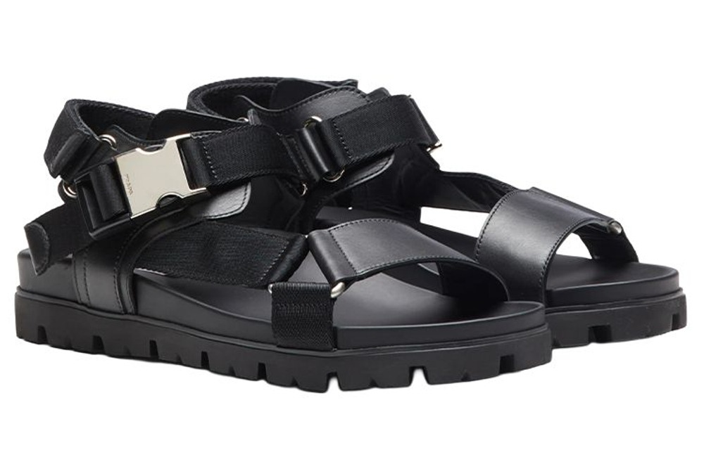 PRADA Crisscross Straps Buckle-Fastening Sandal Black