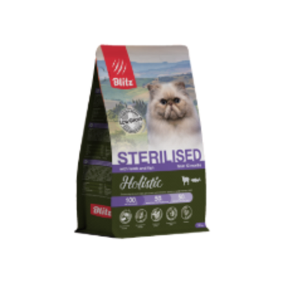 Сухой корм для кошек Blitz Holistic Lamb and Fish Sterilised Cat низкозерновой корм для стерилизованных кошек, ягненок и рыба, 5 кг