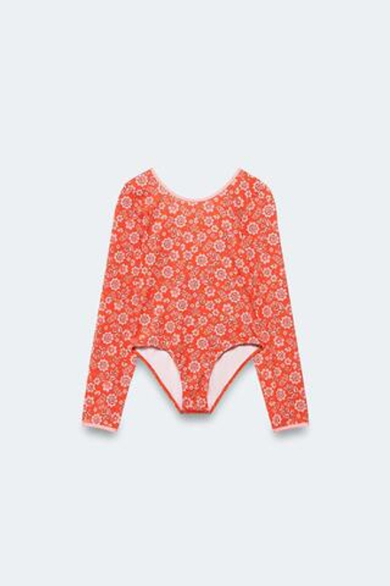 ZARA КУПАЛЬНИК С ЦВЕТОЧНЫМ ПРИНТОМ И ДЛИННЫМ РУКАВОМ - LIMITED EDITION, КРАСНЫЙ/ОРАНЖЕВЫЙ