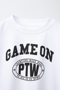 ZARA ФУТБОЛКА С ПРИНТОМ, БЕЛЫЙ