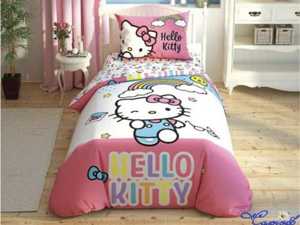 Комплект постельного белья ТАЧ Ранфорс детский "HELLO KITTY RAINBOW" (на резинке)