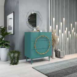 Комод Арт Колор leaves Классик Голд с 3 ящиками Пастельно-синий