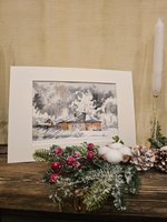 Картина авторская акварельная в паспарту 21*30 см на стену для интерьера "Зима"