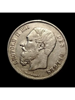 Монета Бельгии 5 франков 1869 год "Леопольд II"