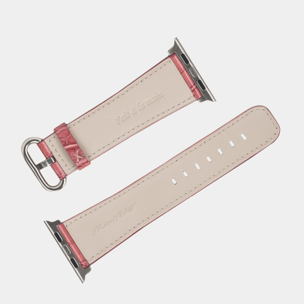 Ремешок для Apple Watch 44/45/46 mm из кожи крокодила, розового цвета