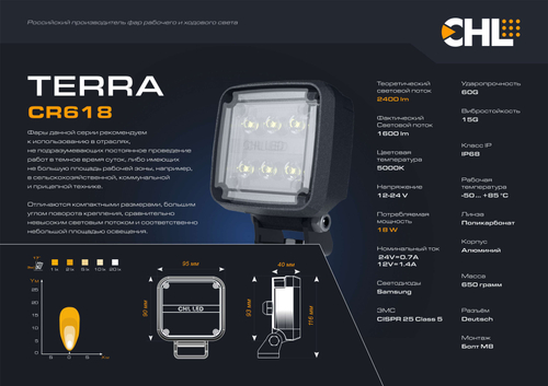 Фара TERRA LED CR618 12-24V 18W