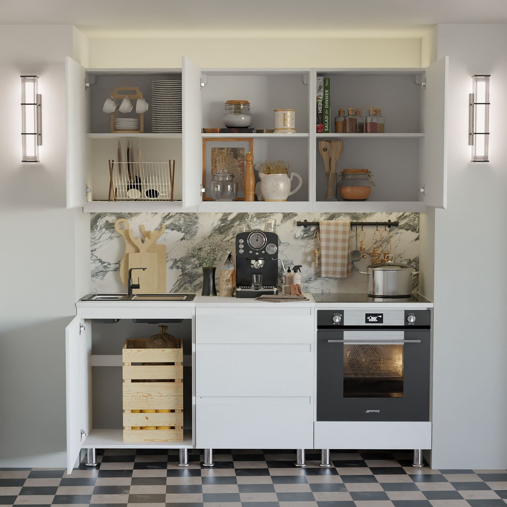 Кухня Севилья 180 см со столешницей (6 модулей), белый ЛДСП