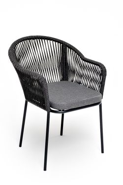 "Лион" стул плетеный из роупа, каркас алюминий темно-серый (RAL7024) муар, роуп темно-серый круглый, ткань темно-серая 027