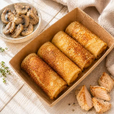 Фотография Блины с курицей и грибами 400гр/4 шт купить в магазине Афлора