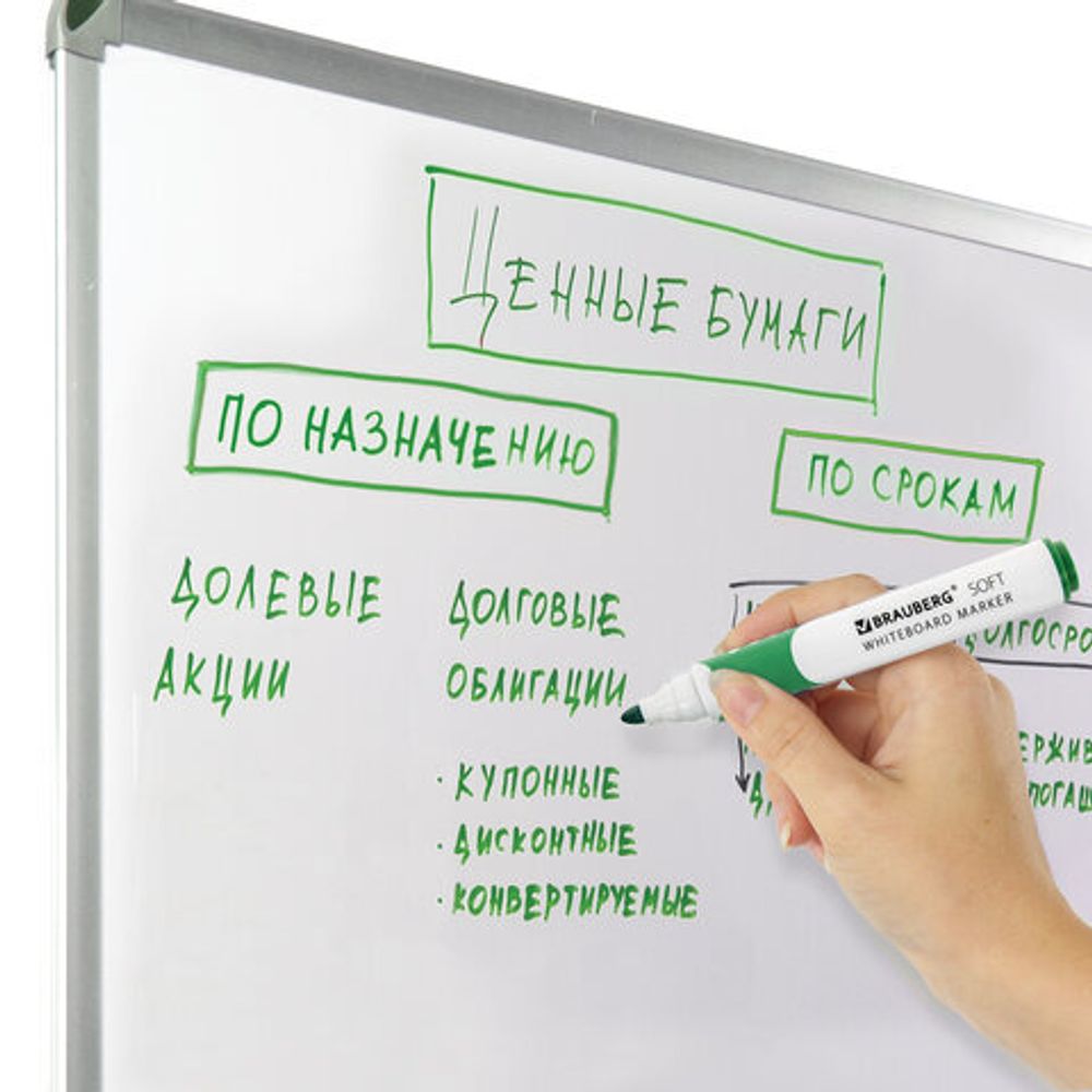 Маркер стираемый для белой доски ЗЕЛЕНЫЙ, BRAUBERG "SOFT", 5 мм, резиновая вставка, 151251