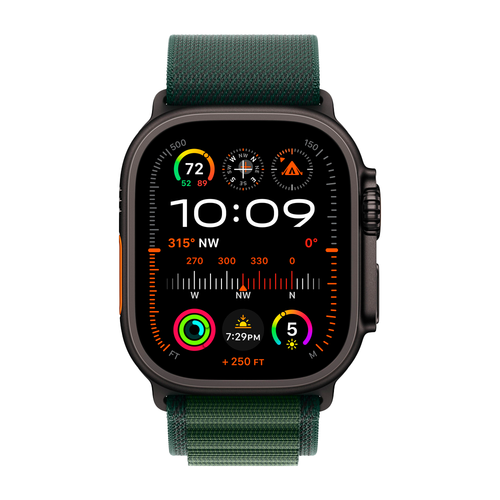Умные часы Apple Watch Ultra 2 (2024) GPS + Cellular, 49mm, Black Titanium Case with Dark Green Alpine Loop S, (Темно-зеленый)