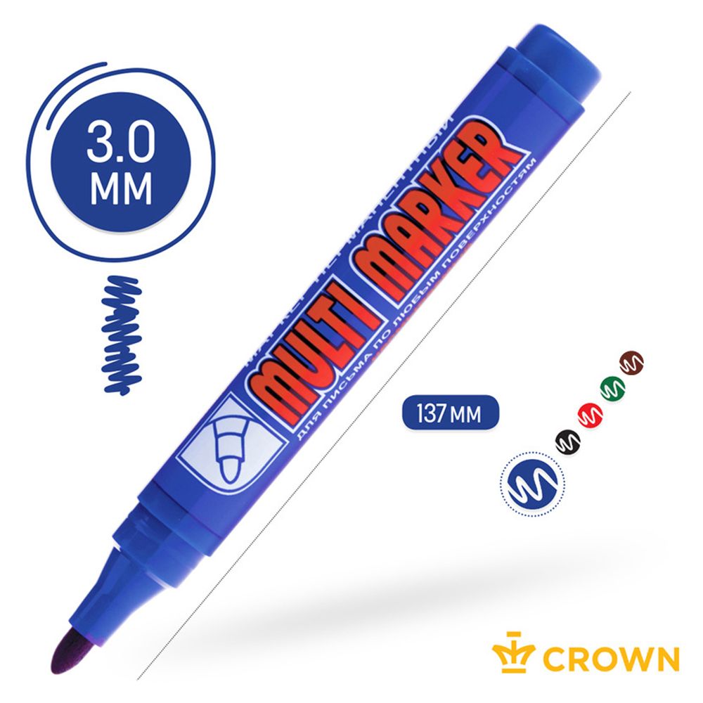 Маркер перманентный 3.0мм, Crown Multi Marker, синий