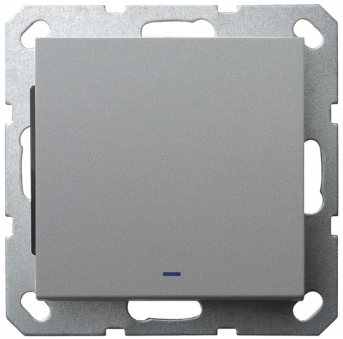 Выключатель одноклавишный со светодиодом 10A 250V~ с накладкой, цвет Алюминий