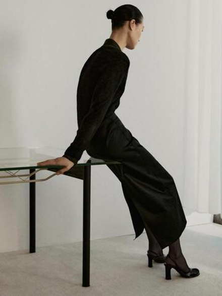 Massimo Dutti Юбка-миди с блестящими деталями - Studio, черный