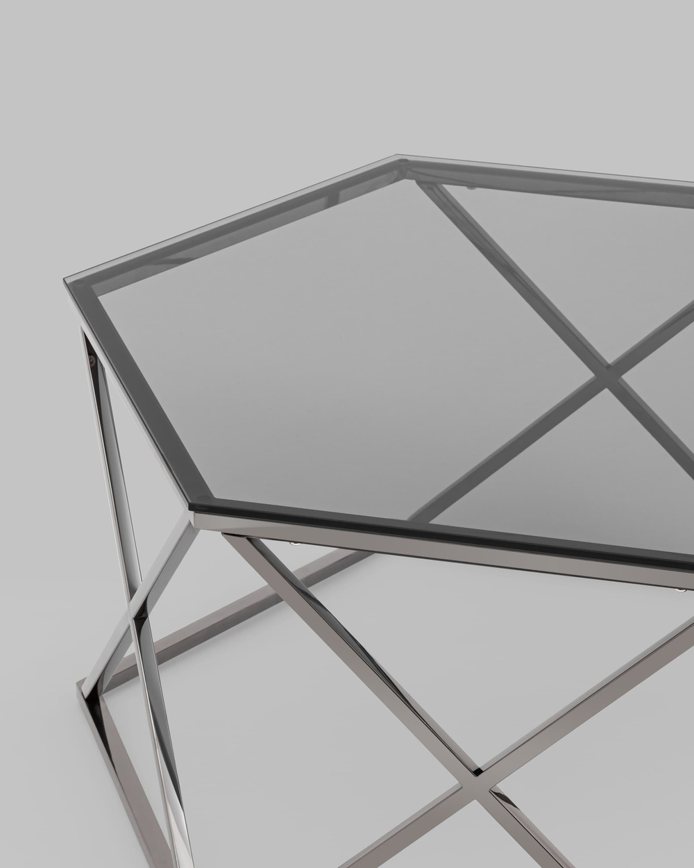 Журнальный столик Круз 93*80 стекло smoke сталь темный хром