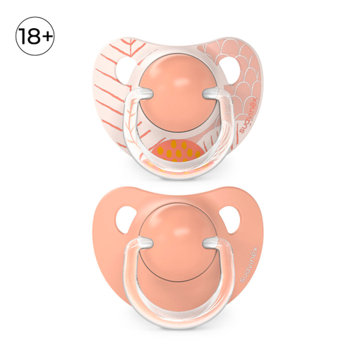 Набор пустышек со скошенным краем Suavinex коралловый 18+ мес, 2 шт