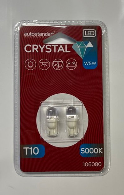 106080 Лампа светодидная LED CRYSTAL,W5W,  T10 (W2.1x9.5d), 12V 2 шт.AutoStandart