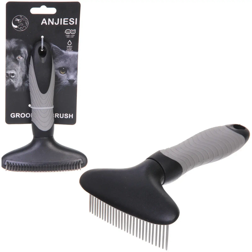 Расческа для вычесывания шерсти «ПРЕМИУМ - МОЙ БРО», прорезиненная ручка, цвет серый/черный, 12*16см