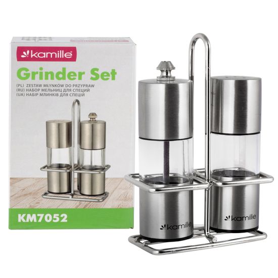 Набор для специй мельница и солонка на подставке Kamille КМ-7052