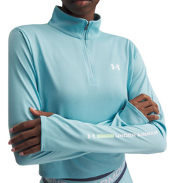 Женская теннисная футболка   Under Armour Tech Branded 1/2 Zip - blue haze/lumos lime/white