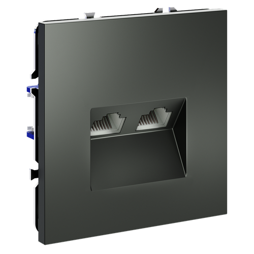 Розетка компьютерная встраиваемая VOLTUM S70 двойная RJ45+RJ45 кат.6, (титан)