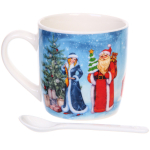 Кружка керамическая 200мл «Славный удав у ёлки» с ложкой в подарочной коробке