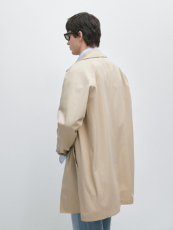 Massimo Dutti Хлопковый клетчатый тренч с внутренней отделкой, бежевый