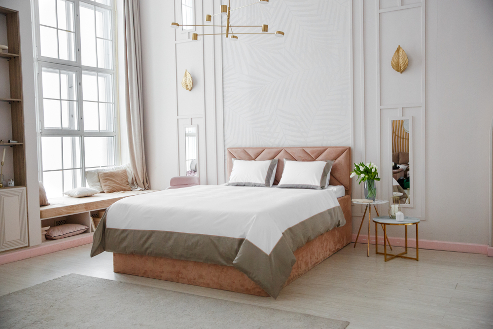 Постельное белье 2 спальное евро Сlaire&Caroll Frame белое с оливково-бежевым