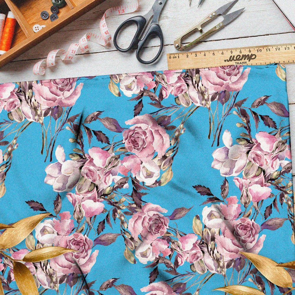 Ткань дюспо розовые пионы с листьями