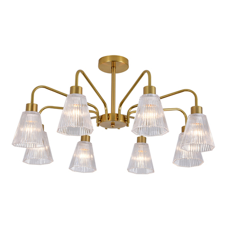 Люстра на штанге 8х40Вт Е14, металл/стекло, медь/прозрачный граненый