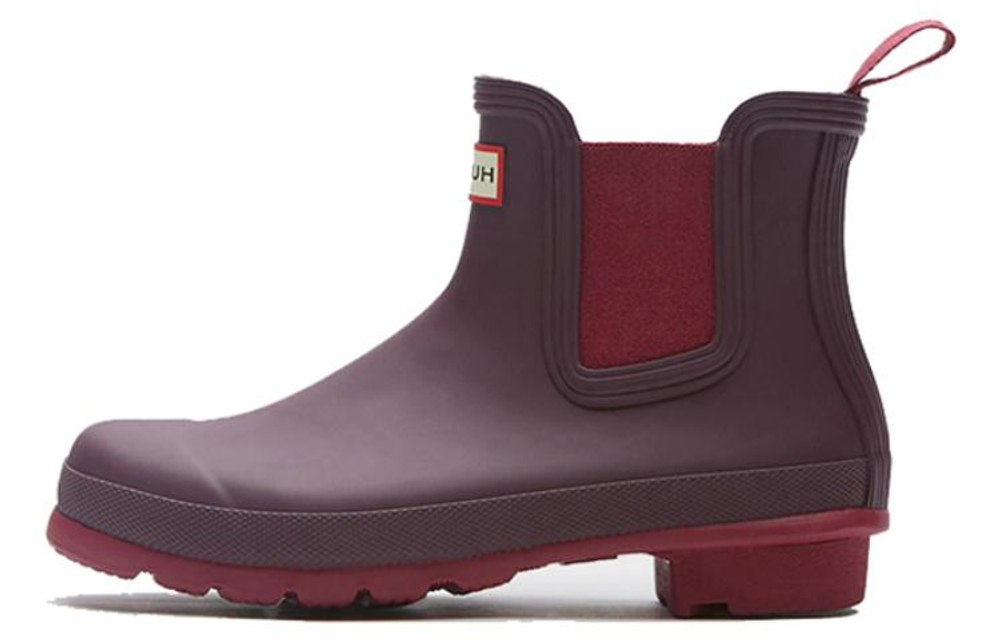 HUNTER Rain Boots Women"s Dark Red Color Block