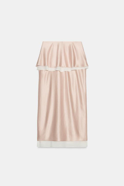ZARA АТЛАСНАЯ СТРУЯЩАЯСЯ ЮБКА — ZW COLLECTION, ТЕЛЕСНО-РОЗОВЫЙ