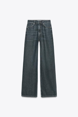 ZARA ДЖИНСЫ Z1975 ПРЯМОГО КРОЯ С ВЫСОКОЙ ПОСАДКОЙ, ЗЕЛЕНОВАТО-СИНИЙ