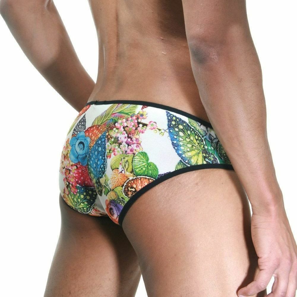 Мужские трусы слипы белые с цветочным принтом и черной окантовкой Cosmos Colors FR40_GP