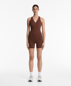 Oysho Короткий комбинезон Comfortlux с перекрестными деталями, шоколадный