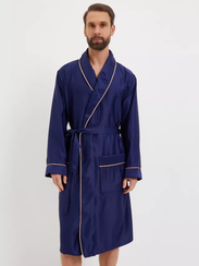 Халат мужской TНOMAS сатиновый с кантом Синий "Polens"