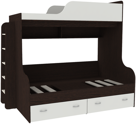 Двухъярусная кровать КарИВи Дуэт-15 с деревянной лестницей Венге Белый